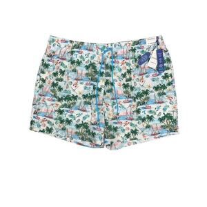 Caribbean 4XB Swim Trunks Blue White Boat Palm Tree Boxer Brief Liner Quick Dry